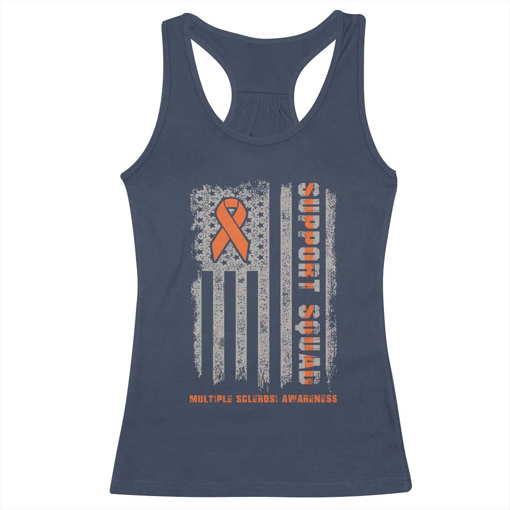 MS Support Squad Racerback Tank Top Orange Ribbon Multiple Sclerosis Awareness USA Flag TS10 Navy Print Your Wear