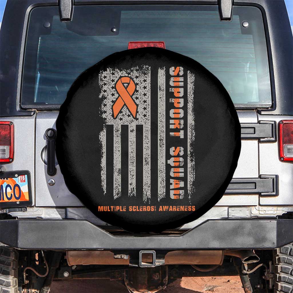 MS Support Squad Spare Tire Cover Orange Ribbon Multiple Sclerosis Awareness USA Flag TS10 No hole Black Print Your Wear