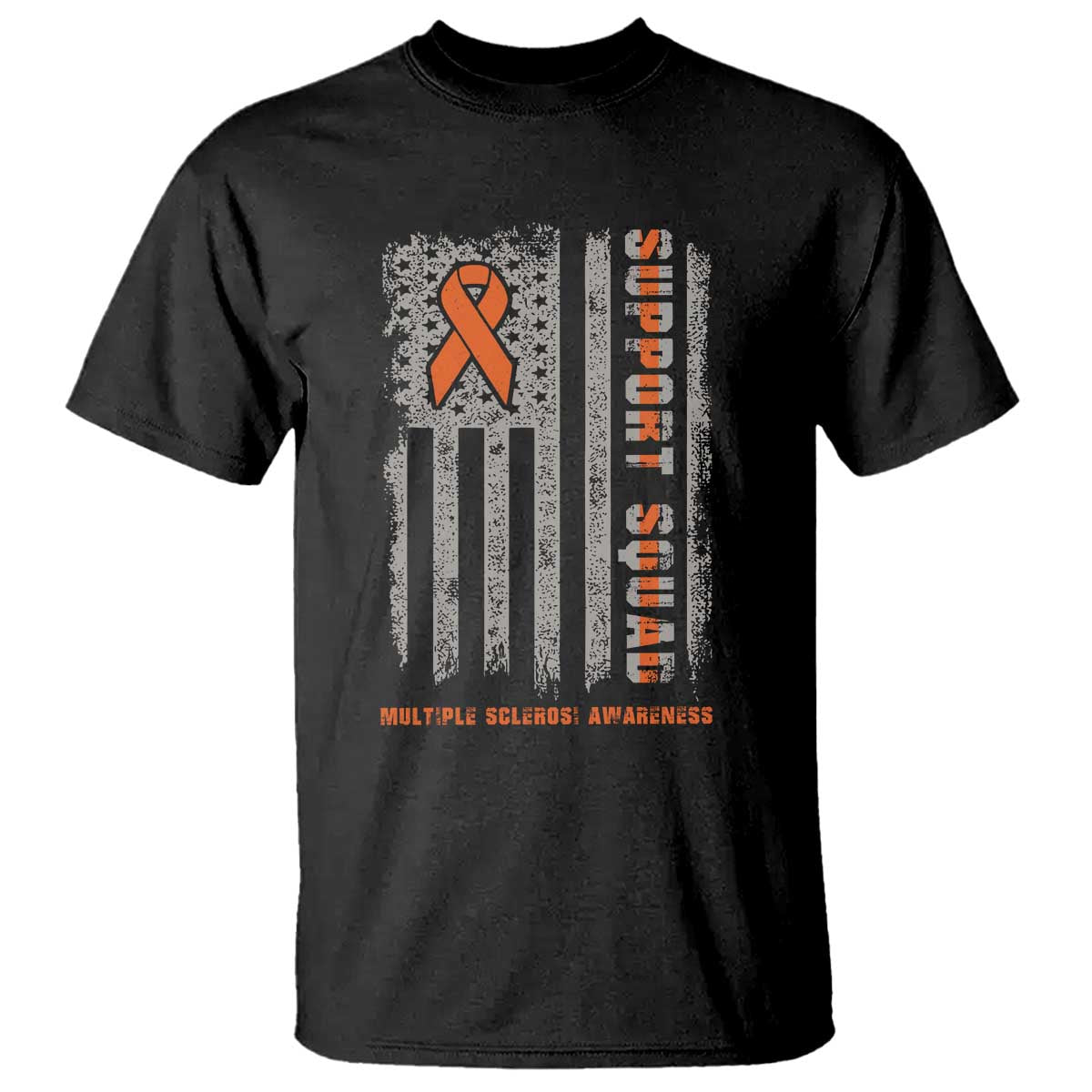 MS Support Squad T Shirt Orange Ribbon Multiple Sclerosis Awareness USA Flag TS10 Black Print Your Wear