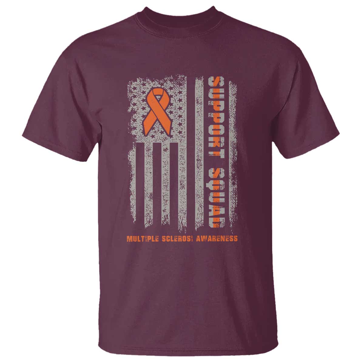 MS Support Squad T Shirt Orange Ribbon Multiple Sclerosis Awareness USA Flag TS10 Maroon Print Your Wear
