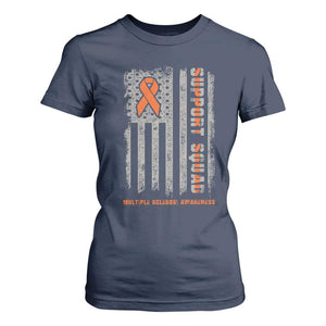 MS Support Squad T Shirt For Women Orange Ribbon Multiple Sclerosis Awareness USA Flag TS10 Navy Print Your Wear