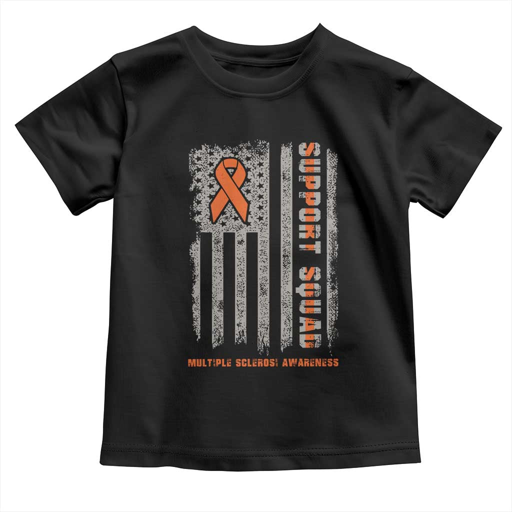 MS Support Squad Toddler T Shirt Orange Ribbon Multiple Sclerosis Awareness USA Flag TS10 Black Print Your Wear