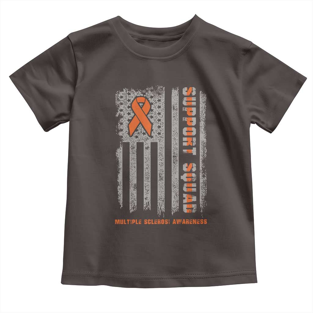 MS Support Squad Toddler T Shirt Orange Ribbon Multiple Sclerosis Awareness USA Flag TS10 Dark Chocolate Print Your Wear