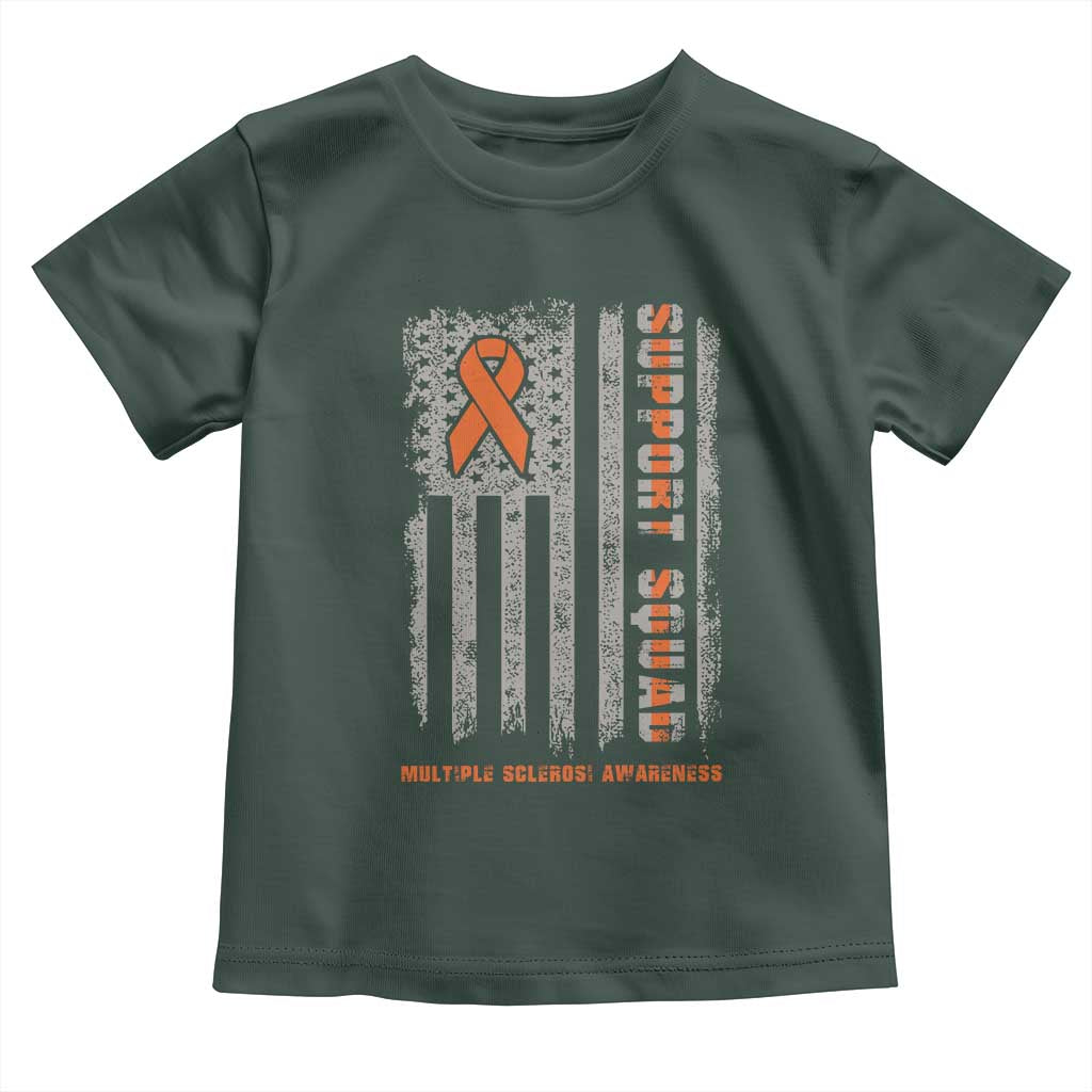 MS Support Squad Toddler T Shirt Orange Ribbon Multiple Sclerosis Awareness USA Flag TS10 Dark Forest Green Print Your Wear