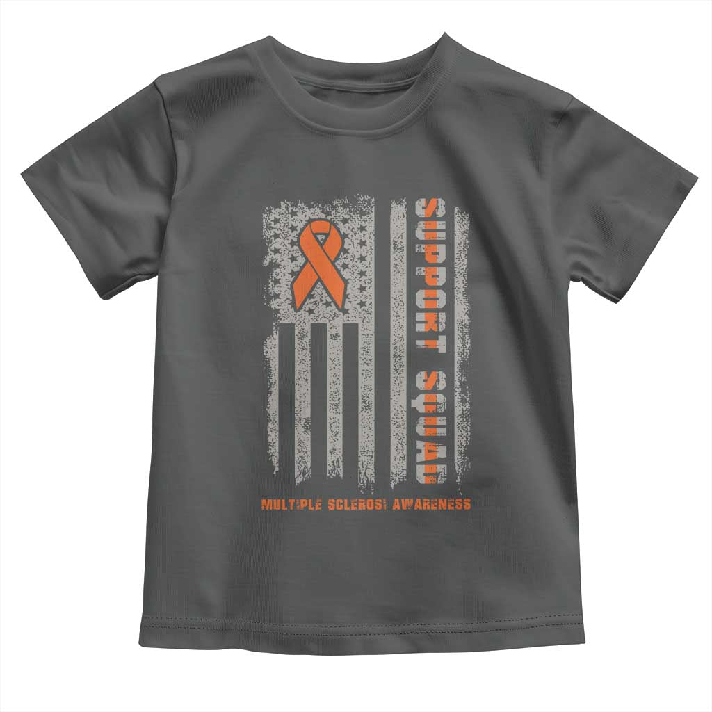 MS Support Squad Toddler T Shirt Orange Ribbon Multiple Sclerosis Awareness USA Flag TS10 Dark Heather Print Your Wear