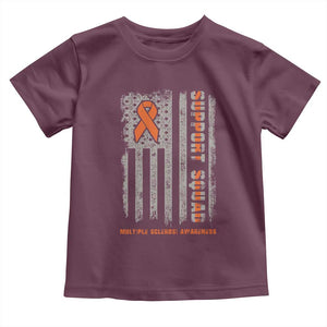 MS Support Squad Toddler T Shirt Orange Ribbon Multiple Sclerosis Awareness USA Flag TS10 Maroon Print Your Wear