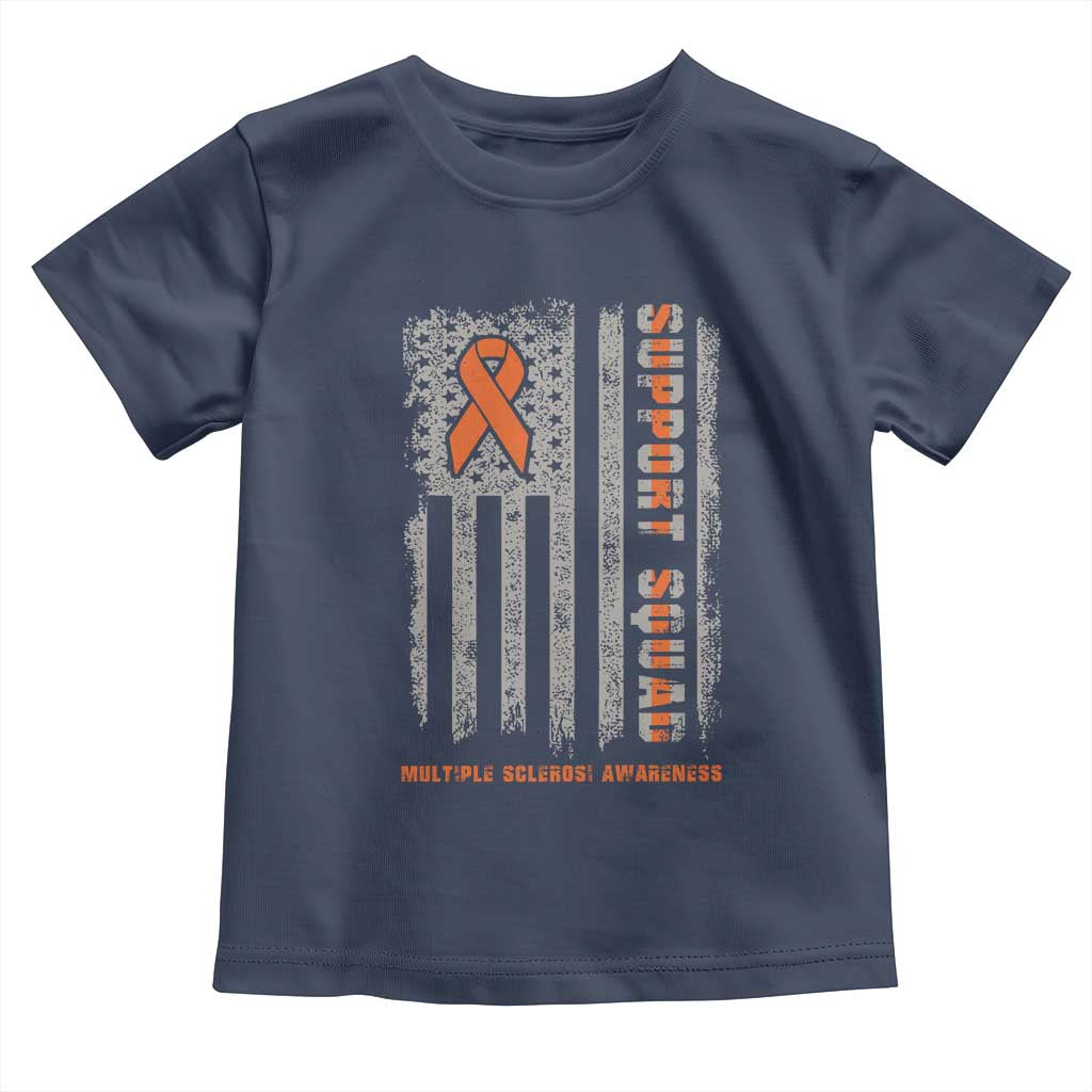 MS Support Squad Toddler T Shirt Orange Ribbon Multiple Sclerosis Awareness USA Flag TS10 Navy Print Your Wear