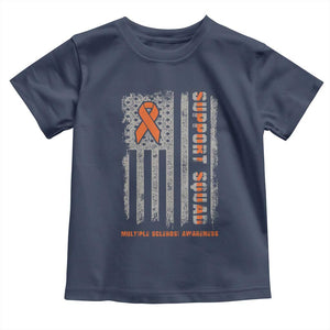 MS Support Squad Toddler T Shirt Orange Ribbon Multiple Sclerosis Awareness USA Flag TS10 Navy Print Your Wear