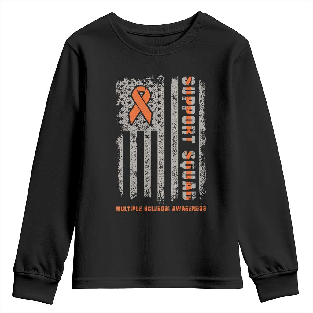 MS Support Squad Youth Sweatshirt Orange Ribbon Multiple Sclerosis Awareness USA Flag TS10 Black Print Your Wear