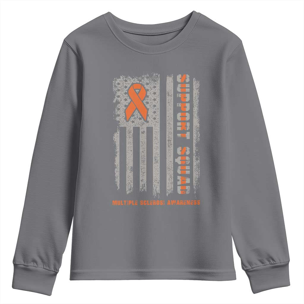 MS Support Squad Youth Sweatshirt Orange Ribbon Multiple Sclerosis Awareness USA Flag TS10 Charcoal Print Your Wear