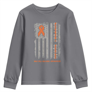 MS Support Squad Youth Sweatshirt Orange Ribbon Multiple Sclerosis Awareness USA Flag TS10 Charcoal Print Your Wear