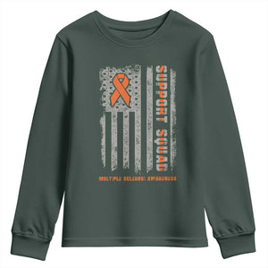 MS Support Squad Youth Sweatshirt Orange Ribbon Multiple Sclerosis Awareness USA Flag TS10 Dark Forest Green Print Your Wear