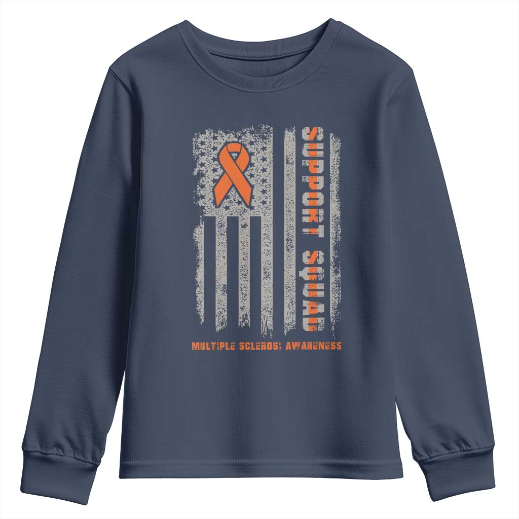 MS Support Squad Youth Sweatshirt Orange Ribbon Multiple Sclerosis Awareness USA Flag TS10 Navy Print Your Wear