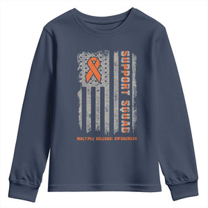 MS Support Squad Youth Sweatshirt Orange Ribbon Multiple Sclerosis Awareness USA Flag TS10 Navy Print Your Wear