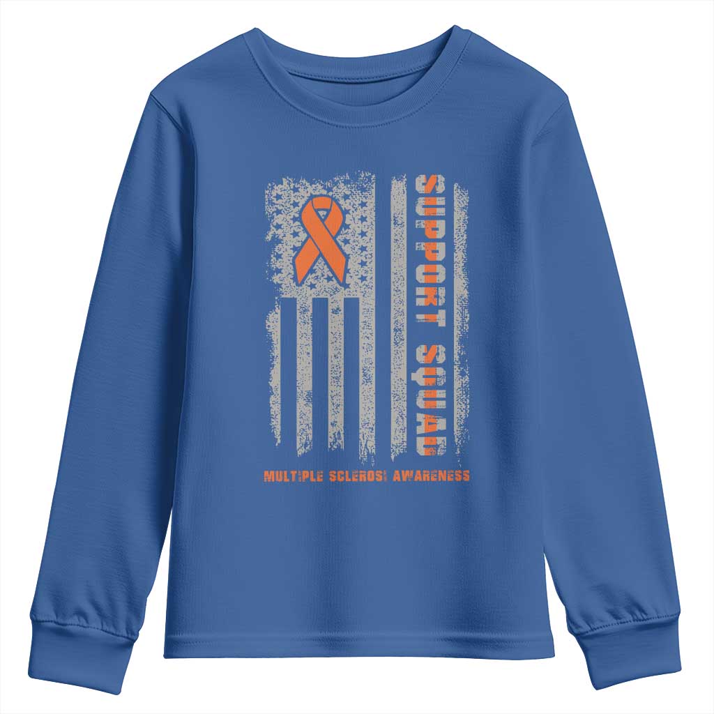 MS Support Squad Youth Sweatshirt Orange Ribbon Multiple Sclerosis Awareness USA Flag TS10 Royal Blue Print Your Wear