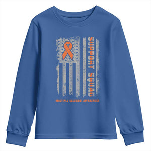 MS Support Squad Youth Sweatshirt Orange Ribbon Multiple Sclerosis Awareness USA Flag TS10 Royal Blue Print Your Wear