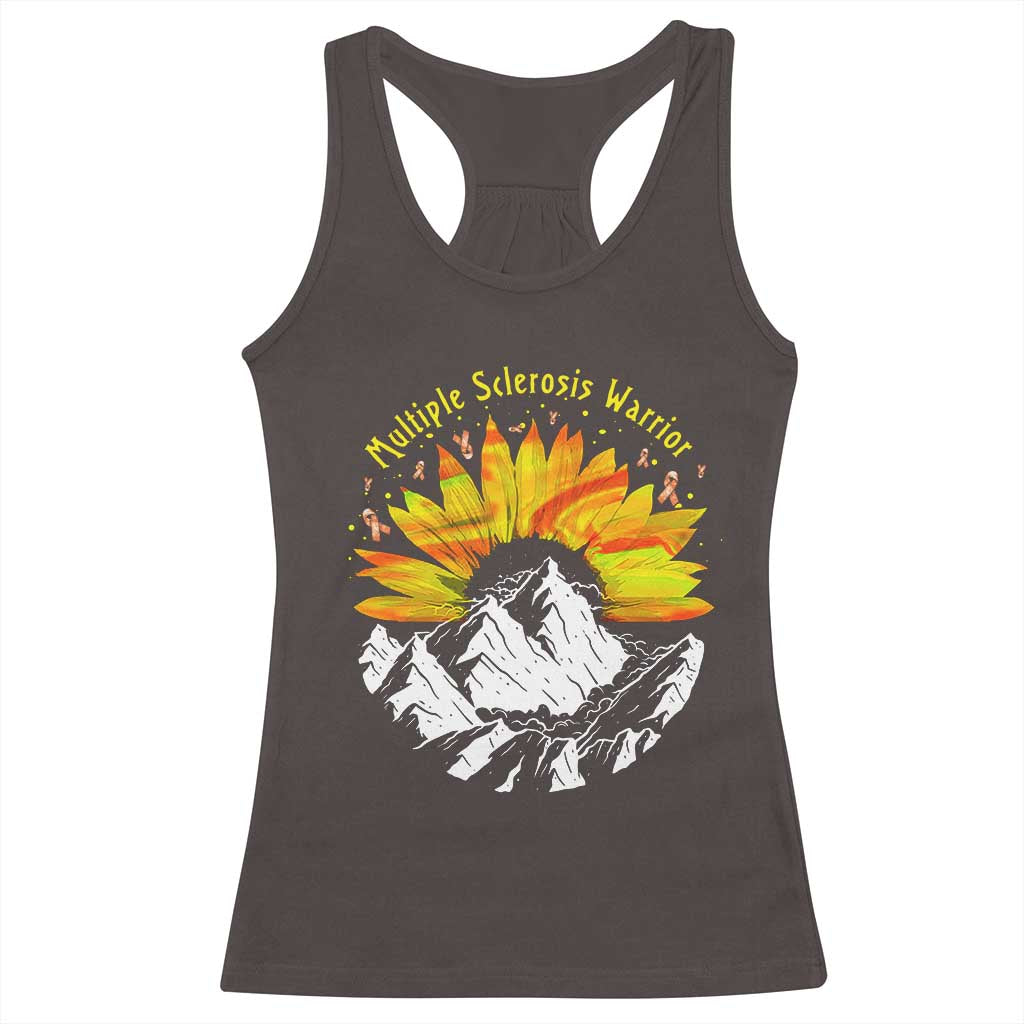 MS Warrior Racerback Tank Top Orange Ribbon Sunflower Multiple Sclerosis Awareness TS10 Dark Chocolate Print Your Wear