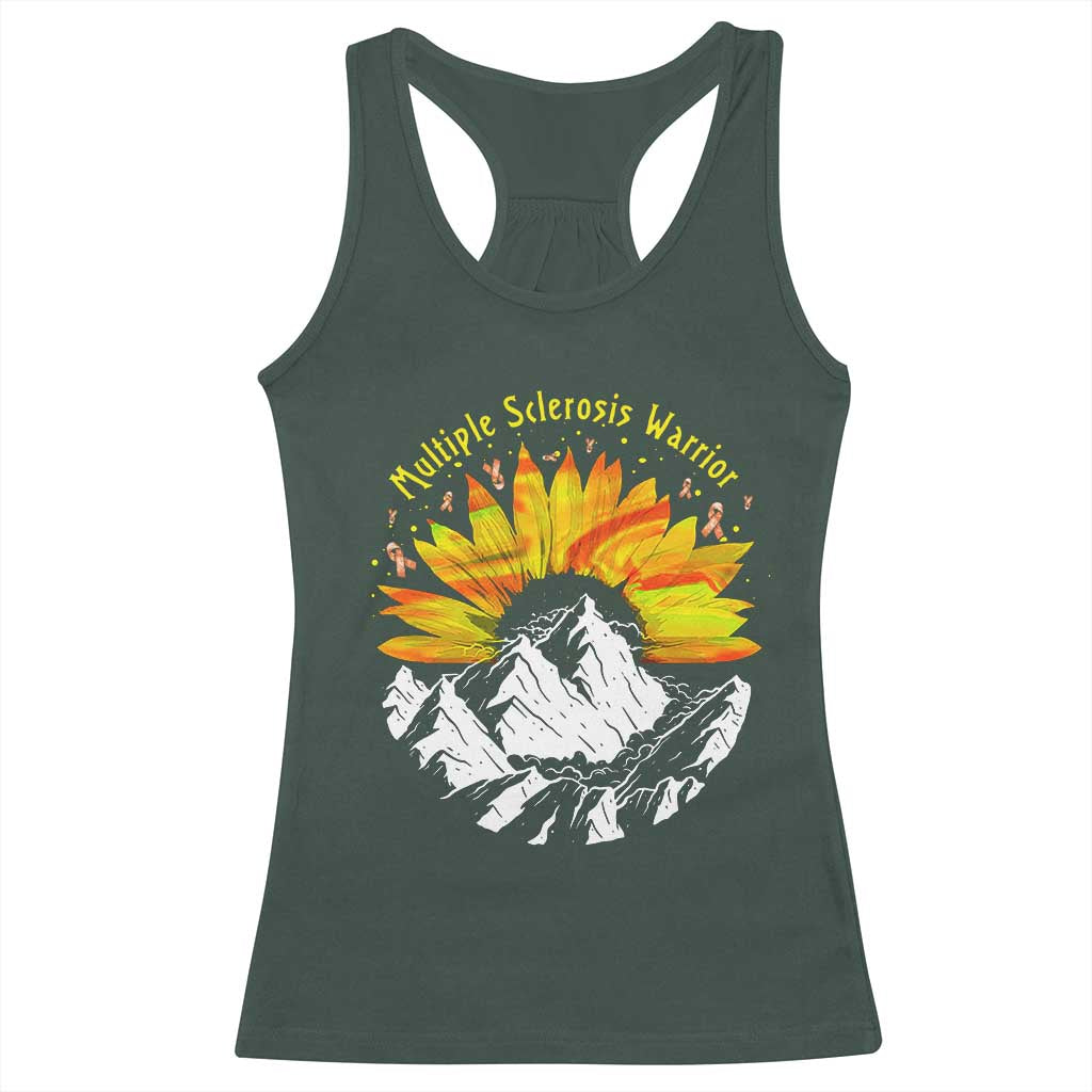 MS Warrior Racerback Tank Top Orange Ribbon Sunflower Multiple Sclerosis Awareness TS10 Dark Forest Green Print Your Wear