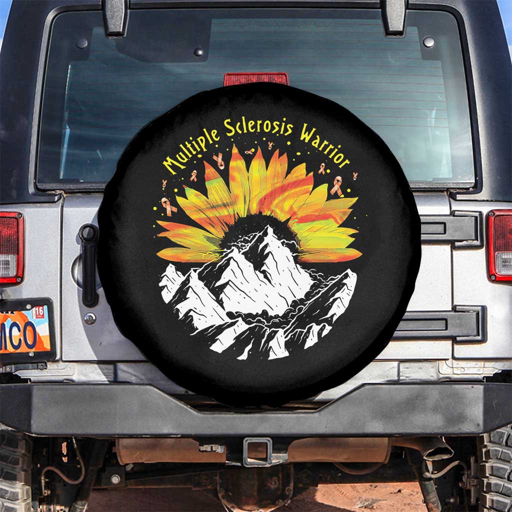 MS Warrior Spare Tire Cover Orange Ribbon Sunflower Multiple Sclerosis Awareness TS10 No hole Black Print Your Wear