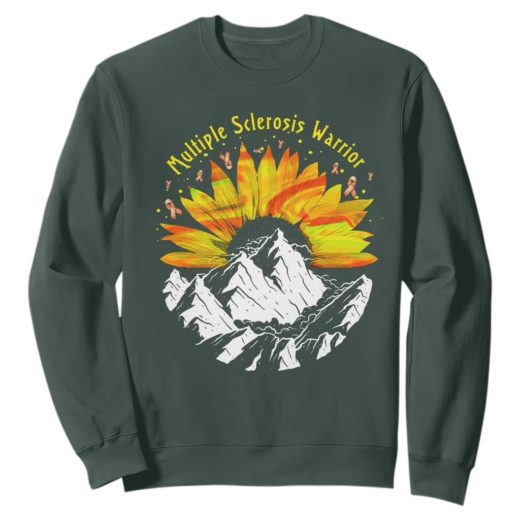 MS Warrior Sweatshirt Orange Ribbon Sunflower Multiple Sclerosis Awareness TS10 Dark Forest Green Print Your Wear