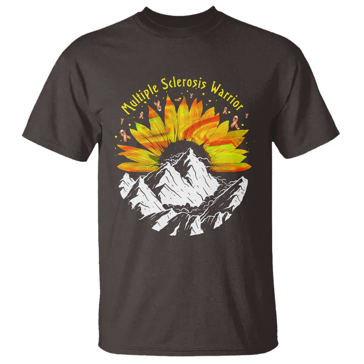 MS Warrior T Shirt Orange Ribbon Sunflower Multiple Sclerosis Awareness TS10 Dark Chocolate Print Your Wear