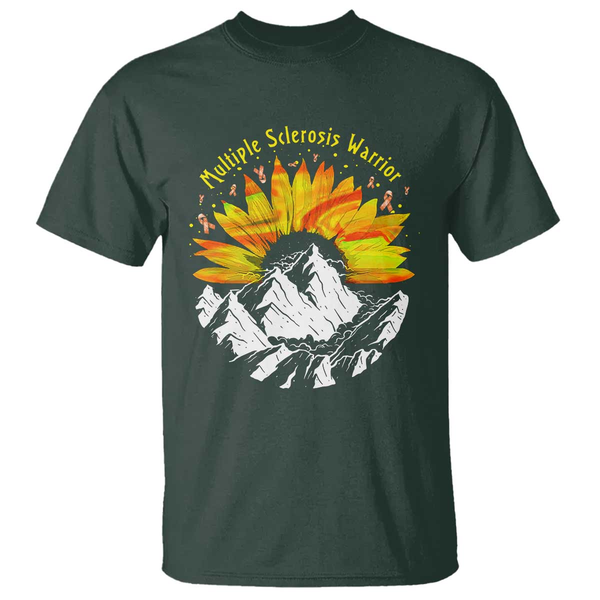 MS Warrior T Shirt Orange Ribbon Sunflower Multiple Sclerosis Awareness TS10 Dark Forest Green Print Your Wear