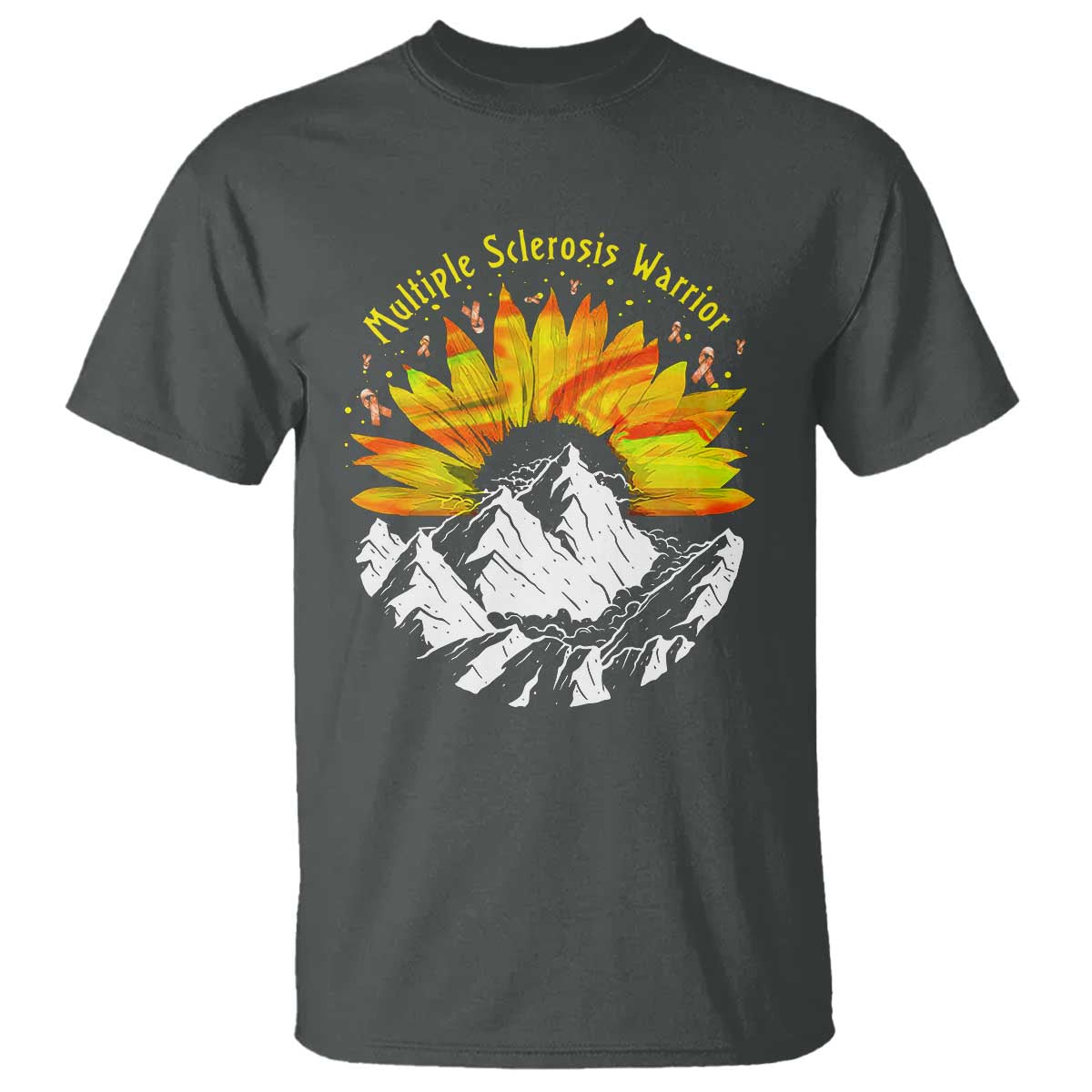 MS Warrior T Shirt Orange Ribbon Sunflower Multiple Sclerosis Awareness TS10 Dark Heather Print Your Wear
