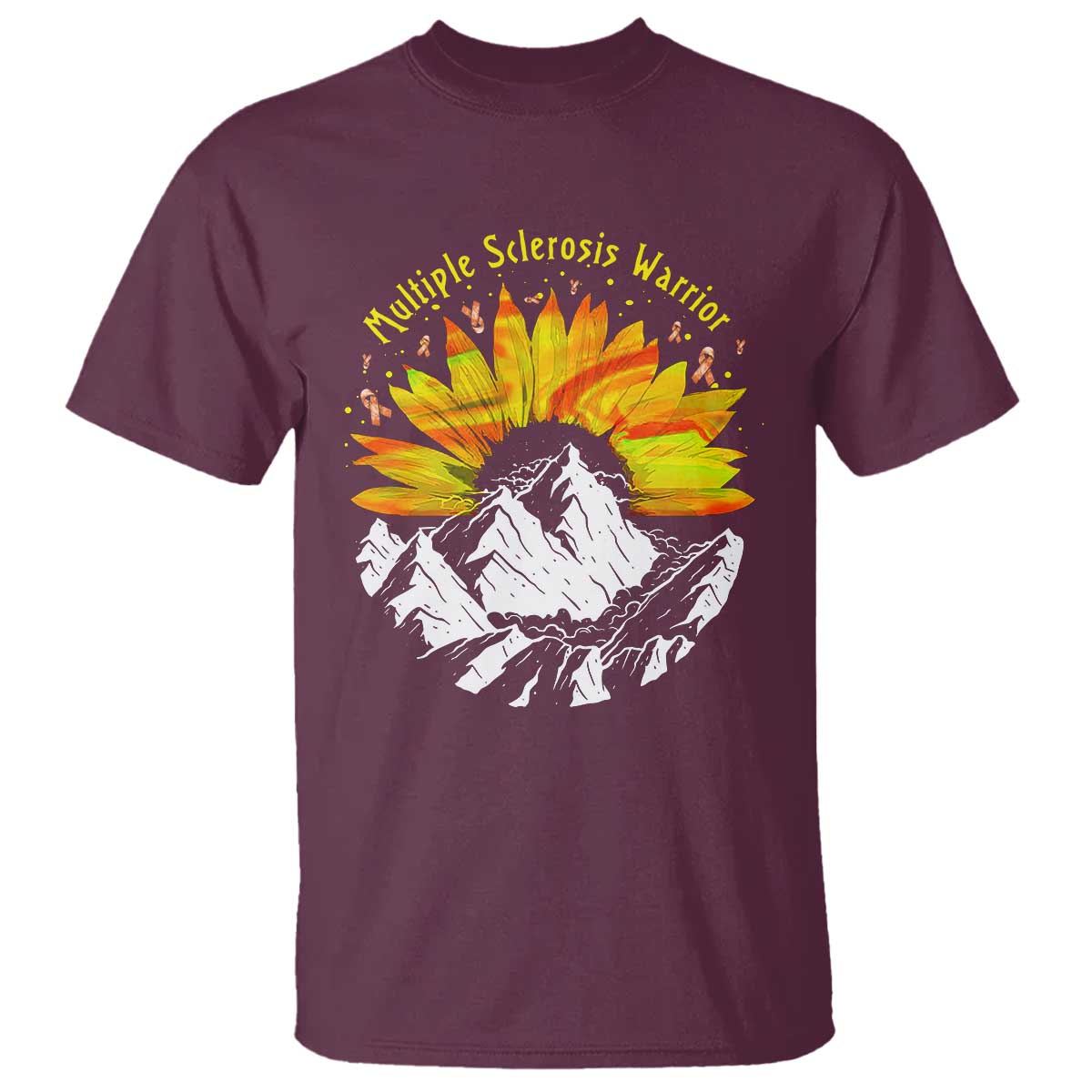 MS Warrior T Shirt Orange Ribbon Sunflower Multiple Sclerosis Awareness TS10 Maroon Print Your Wear