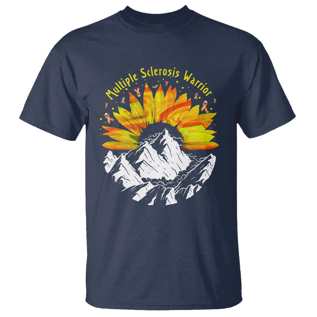 MS Warrior T Shirt Orange Ribbon Sunflower Multiple Sclerosis Awareness TS10 Navy Print Your Wear