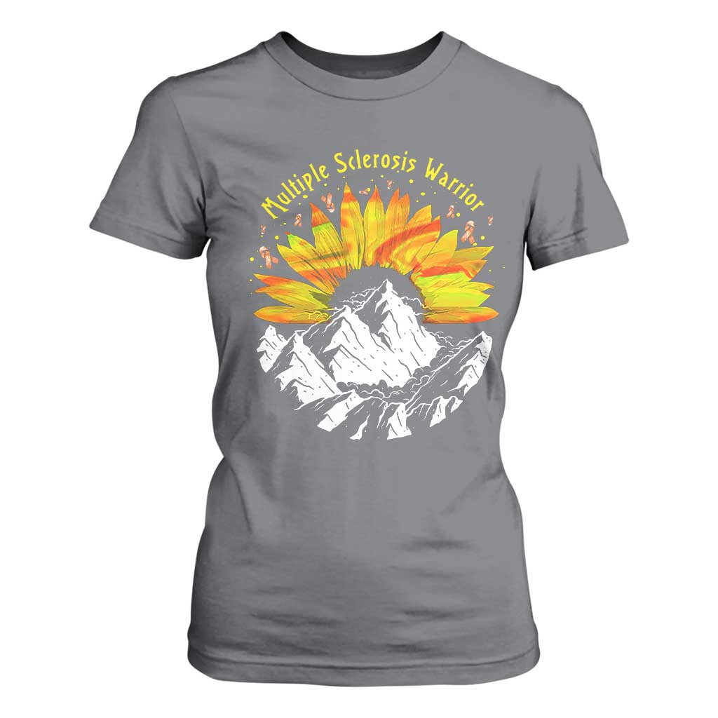 MS Warrior T Shirt For Women Orange Ribbon Sunflower Multiple Sclerosis Awareness TS10 Charcoal Print Your Wear