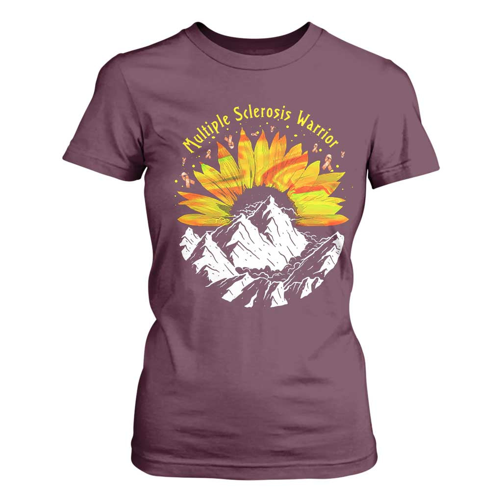 MS Warrior T Shirt For Women Orange Ribbon Sunflower Multiple Sclerosis Awareness TS10 Maroon Print Your Wear