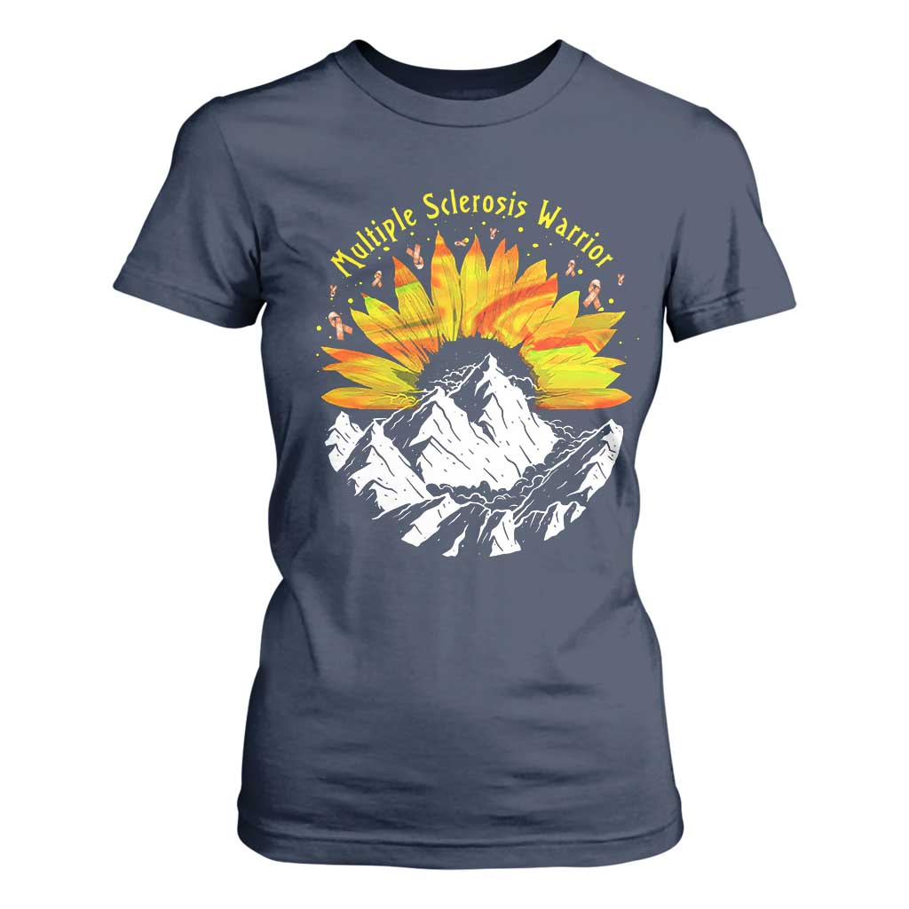 MS Warrior T Shirt For Women Orange Ribbon Sunflower Multiple Sclerosis Awareness TS10 Navy Print Your Wear