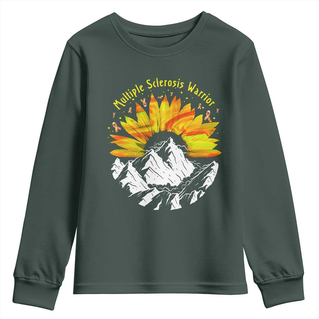 MS Warrior Youth Sweatshirt Orange Ribbon Sunflower Multiple Sclerosis Awareness TS10 Dark Forest Green Print Your Wear