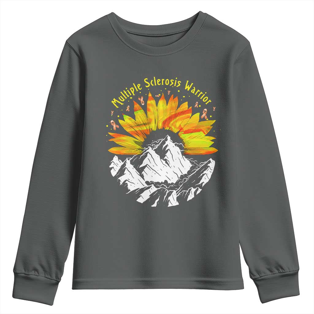 MS Warrior Youth Sweatshirt Orange Ribbon Sunflower Multiple Sclerosis Awareness TS10 Dark Heather Print Your Wear