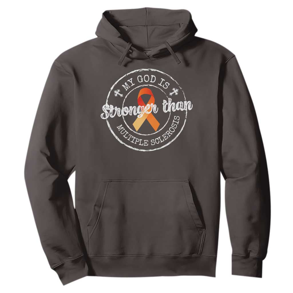 MS Awareness Hoodie Orange Ribbon God Stronger MS TS10 Dark Chocolate Print Your Wear