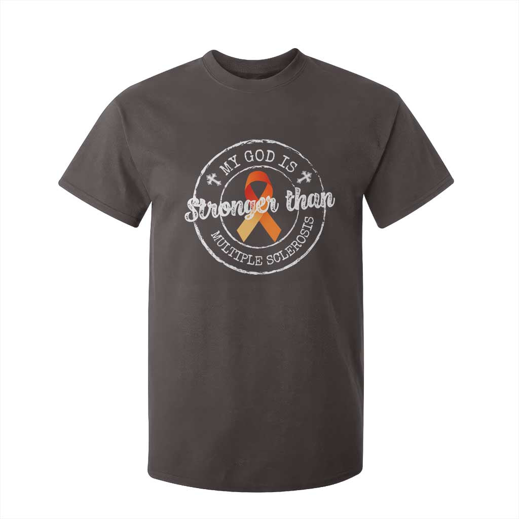 MS Awareness T Shirt For Kid Orange Ribbon God Stronger MS TS10 Dark Chocolate Print Your Wear