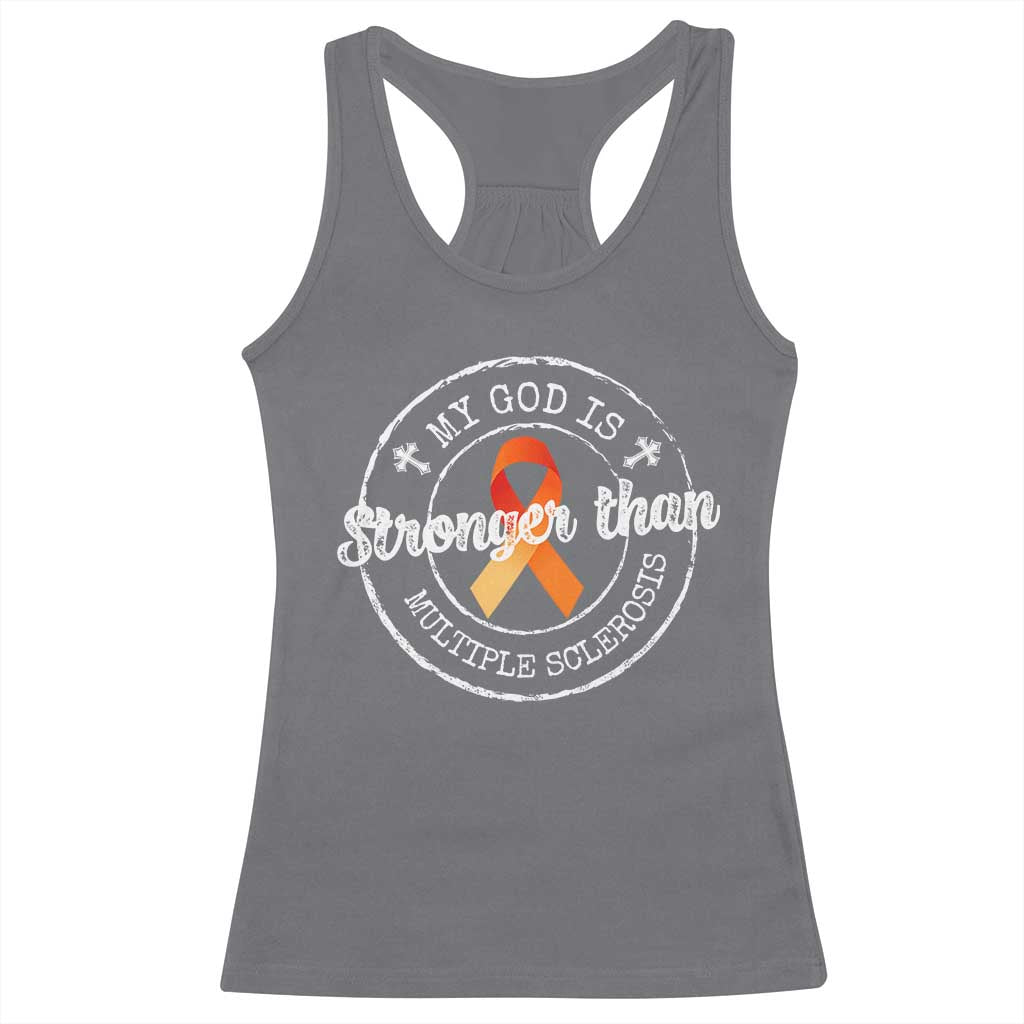 MS Awareness Racerback Tank Top Orange Ribbon God Stronger MS TS10 Charcoal Print Your Wear