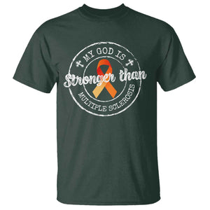 MS Awareness T Shirt Orange Ribbon God Stronger MS TS10 Dark Forest Green Print Your Wear