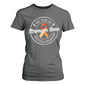 MS Awareness T Shirt For Women Orange Ribbon God Stronger MS TS10 Dark Heather Print Your Wear