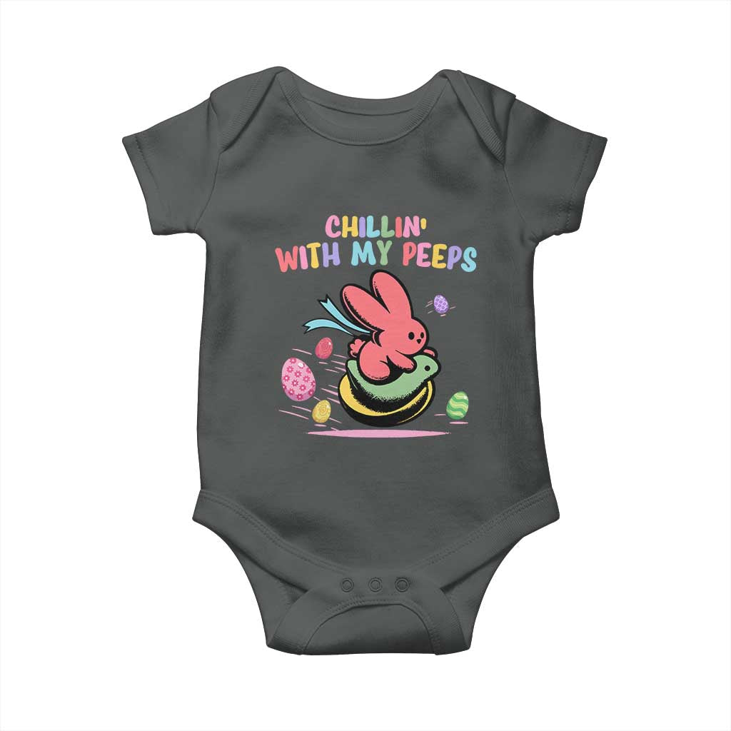 Easter Day Baby Onesie Chillin With My Peeps Bunnies TS10 Dark Heather Print Your Wear