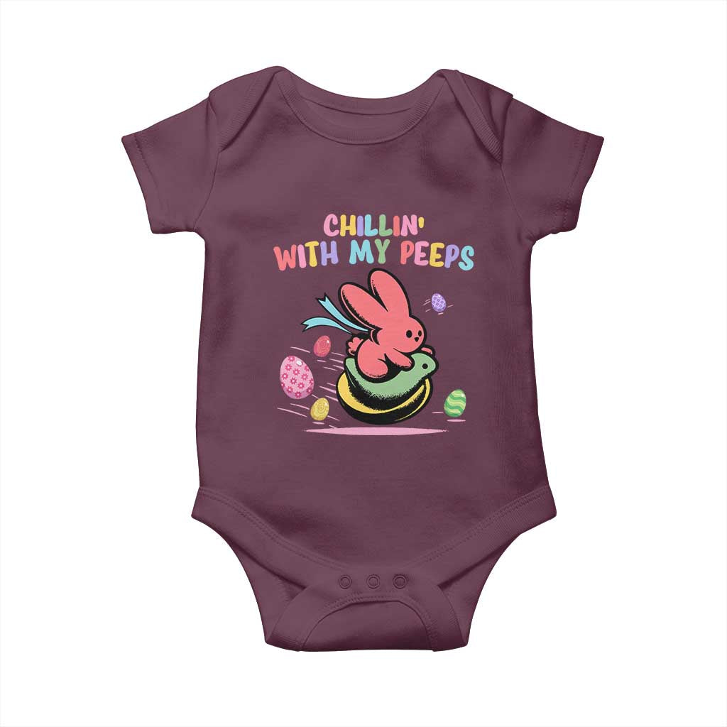 Easter Day Baby Onesie Chillin With My Peeps Bunnies TS10 Maroon Print Your Wear