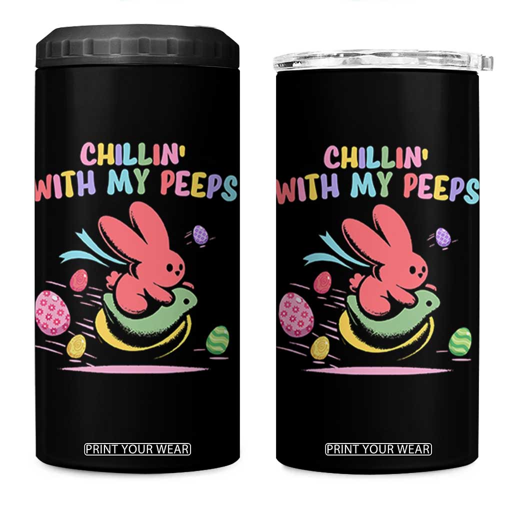 Easter Day 4 in 1 Can Cooler Tumbler Chillin With My Peeps Bunnies TS10 One Size: 16 oz Black Print Your Wear