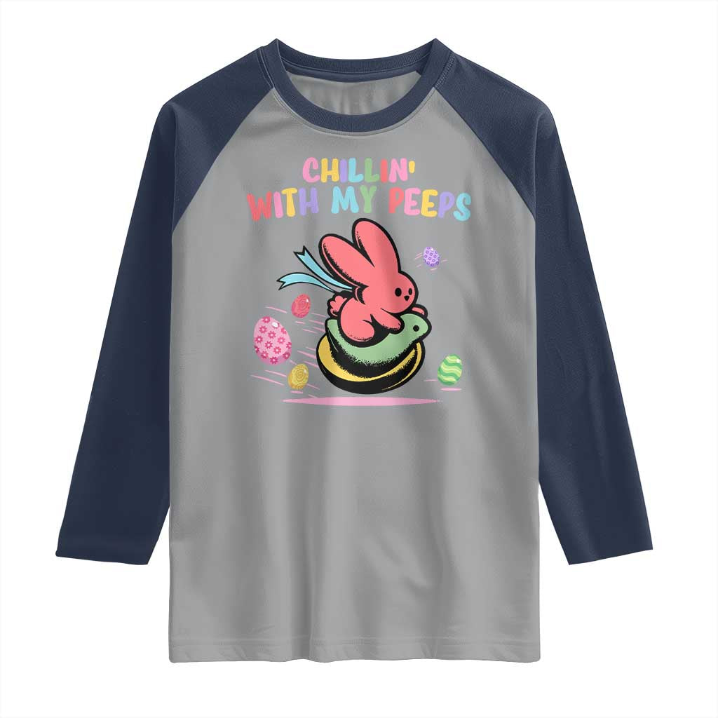 Easter Day Raglan Shirt Chillin With My Peeps Bunnies TS10 Sport Gray Navy Print Your Wear