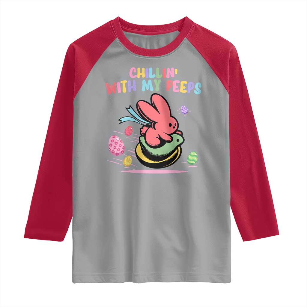 Easter Day Raglan Shirt Chillin With My Peeps Bunnies TS10 Sport Gray Red Print Your Wear