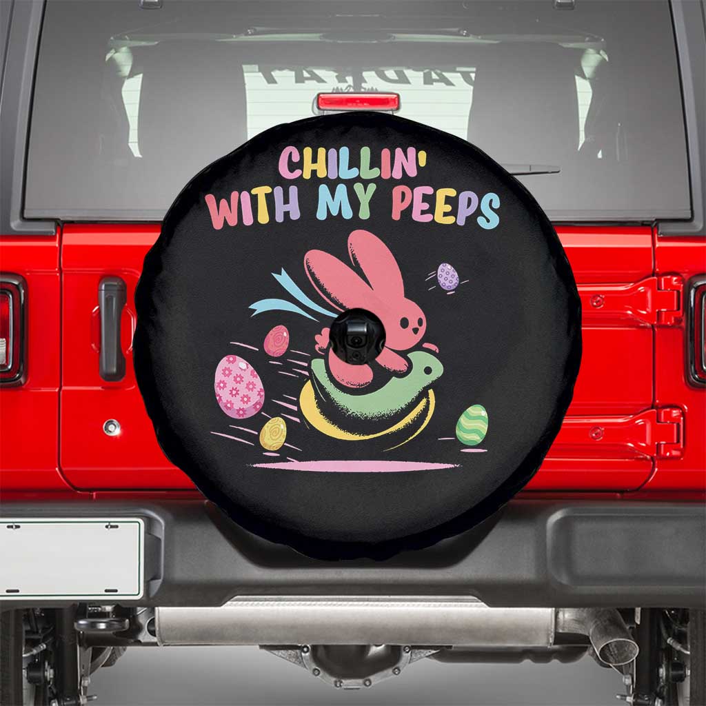 Easter Day Spare Tire Cover Chillin With My Peeps Bunnies TS10 Black Print Your Wear