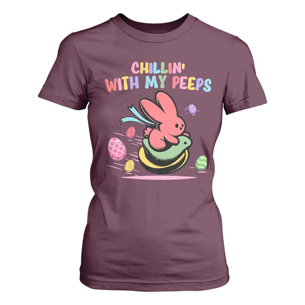Easter Day T Shirt For Women Chillin With My Peeps Bunnies TS10 Maroon Print Your Wear