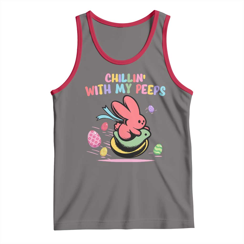 Easter Day Tank Top Chillin With My Peeps Bunnies TS10 Deep Heather Red Print Your Wear