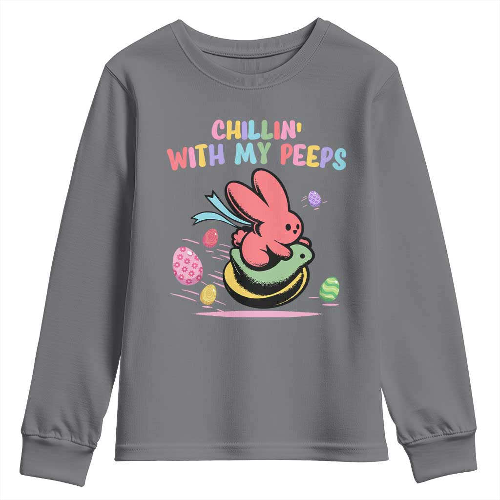 Easter Day Youth Sweatshirt Chillin With My Peeps Bunnies TS10 Charcoal Print Your Wear
