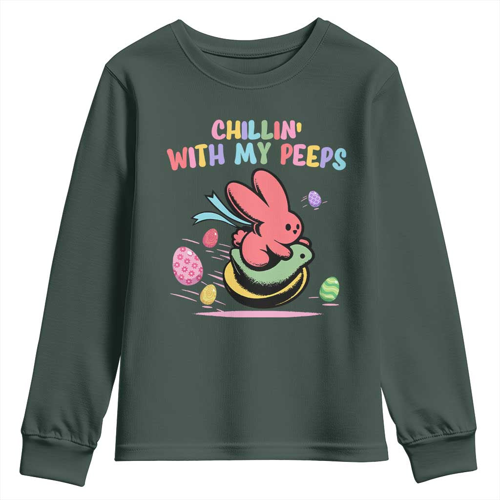Easter Day Youth Sweatshirt Chillin With My Peeps Bunnies TS10 Dark Forest Green Print Your Wear