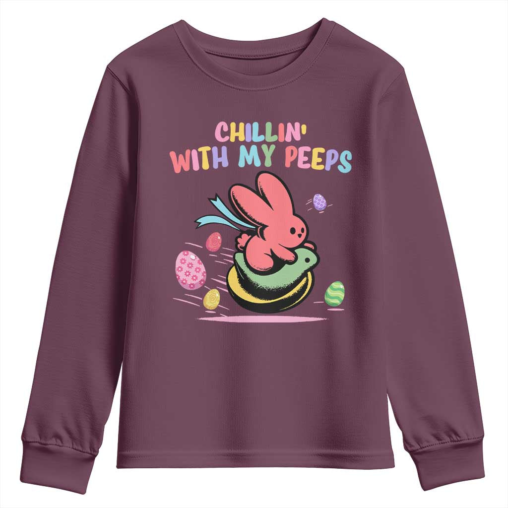 Easter Day Youth Sweatshirt Chillin With My Peeps Bunnies TS10 Maroon Print Your Wear